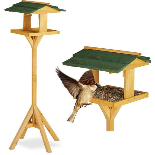 4052025260606 - Relaxdays - Vogelhaus mit Ständer stehendes Vogelhäuschen für Garten u Balkon großes Vogelfutterhaus 117cm natur-grün