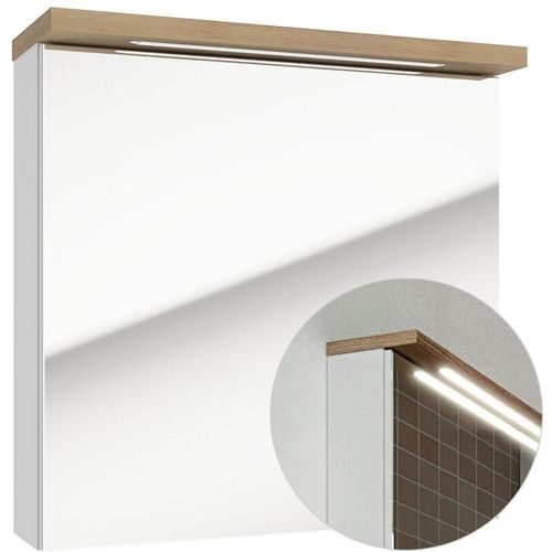 4066075028659 - Lomadox - Spiegelschrank 60 cm mit led Hochglanz weiß lackiert SOFIA-107 mit Trüffel Buche Nb b h t ca 60 60 20 cm - weiß