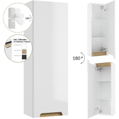 4066075027386 - Lomadox - Badezimmer Hängeschrank   Hochschrank drehbar um 180° SOFIA-107 in weiß Hochglanz lackiert b h t 30 90 22 cm - weiß