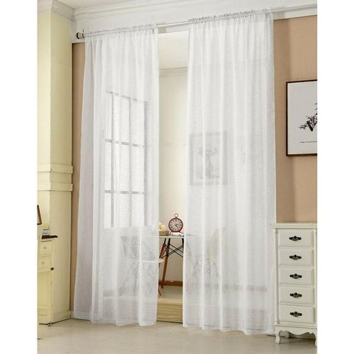 4063425060826 - 2er-Set Gardinen transparent mit Kräuselband Leinen Optik weiß 140x245 cm - weiß - Woltu