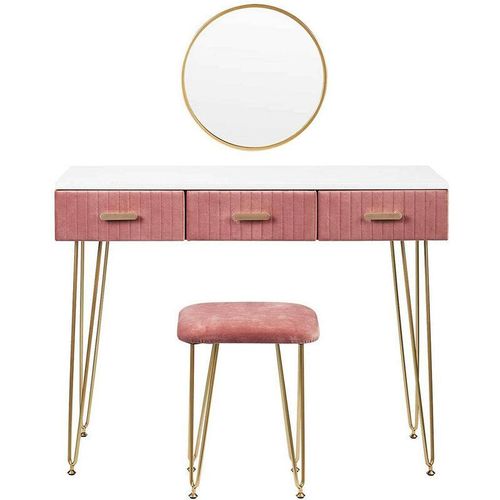 4063425122630 - Woltu - Schminktisch mit Hocker Spiegel Frisiertisch mit Schubladen Große Tischplatte 100x40cm Modern Kosmetiktisch für Schlafzimmer Rosa - rosa