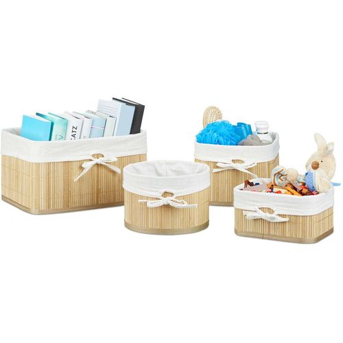 4052025217860 - Aufbewahrungskörbe Bambus 4er Set Aufbewahrungsbox für Regal und Schrank Regalkorb 4 Größen natur - Relaxdays