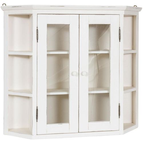 3000005093905 - Biscottini - Kleine gekerbte Vitrine zum Aufhängen aus massivem Lindenholz mit antikiertem weißem Finish Made in Italy