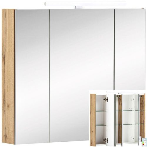 4251581577849 - Lomadox - Spiegelschrank 80cm in Eiche-Landhaus DABO-04 mit LED-Beleuchtung b h t 80 71-75 16 cm - braun