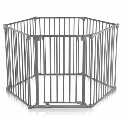 4260196243209 - Kaminschutzgitter 380 cm xxl   Absperrgitter 5+1 mit Tür in Stahlgrau (5 Elemente und eine Tür) - premium - Baby Vivo