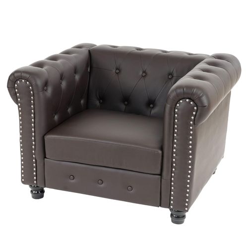 4052826151158 - Luxus Sessel Loungesessel Relaxsessel Chesterfield Edingburgh Kunstleder ~ runde Füße braun