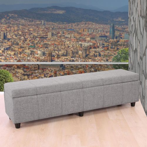 4057651061733 - Aufbewahrungs-Truhe Kriens XXL Sitzbank Bank Stoff Textil 45x180x45cm ~ Schriftzug creme