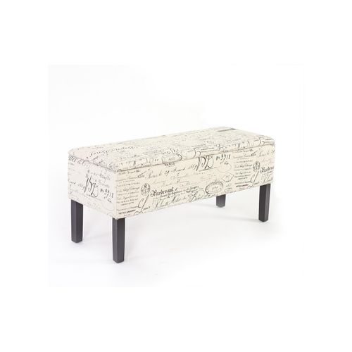 4052826030200 - Bank Sitzbank Aufbewahrungstruhe Renens Stoff Textil 95x36x44 cm MVG-zertifiziert ~ Schriftzug creme