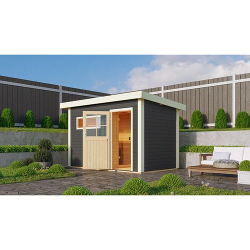 4010090475400 - Saunahaus Ondo 1 SET terragrau mit Ofen 9 kW Bio ext Strg Kabel Dachfolie Fenster 4010090475400 - Saunahaus Ondo 1 SET terragrau mit Ofen 9 kW Bio ext Strg Kabel Dachfolie Fenster