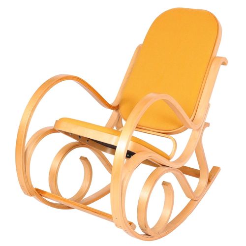4057651421858 - Schaukelstuhl Gallarate Schwingsessel Fernsehsessel Massiv-Holz ~ Eiche-Optik Stoff Textil gelb