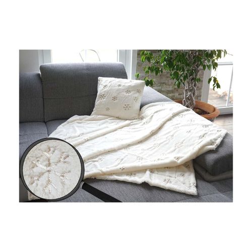 4057651157481 - Set Kuscheldecke + Deko-Kissen Schnee Wohndecke Sofadecke Zierkissen+Füllung flauschig Pailletten