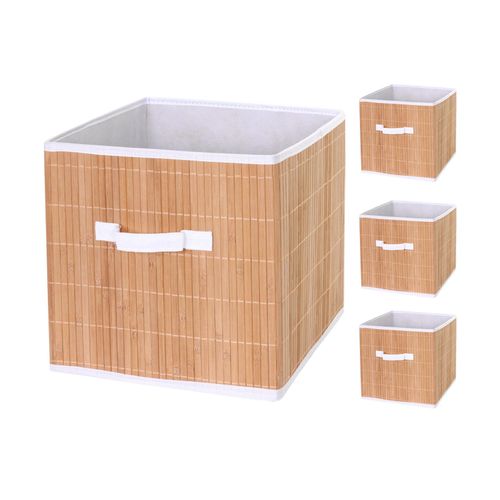 4057651247724 - 4er-Set Faltbox MCW-C21 Korb Aufbewahrungskorb Ordnungsbox Sortierbox Aufbewahrungsbox Bambus 32x32x32cm naturfarben