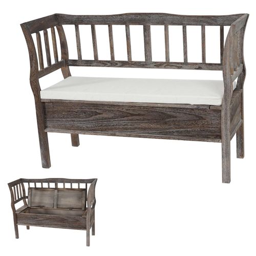 4057651022628 - Sitzbank H207 Bank Truhenbank Holzbank Aufbewahrungstruhe Staufach Kissen Holz 119cm ~ braun shabby 4057651022628 - Sitzbank H207 Bank Truhenbank Holzbank Aufbewahrungstruhe Staufach Kissen Holz 119cm ~ braun shabby