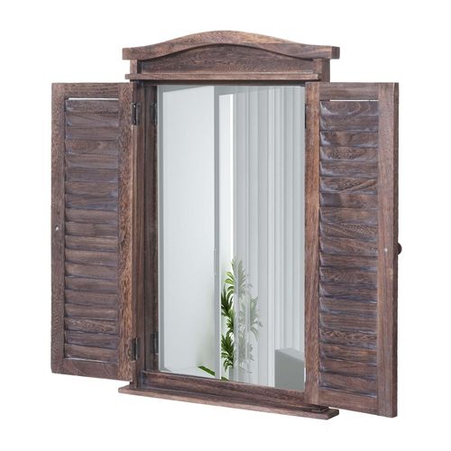 4057651496597 - Wandspiegel Badspiegel Badezimmer Spiegelfenster mit Fensterläden 71x46x5cm ~ shabby braun