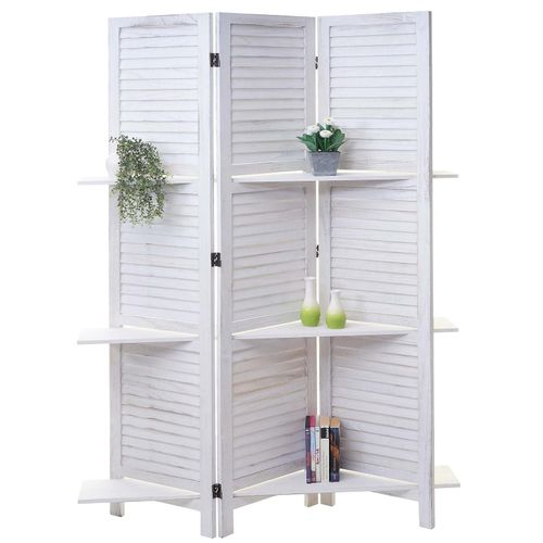 4057651275475 - Paravent Aberdeen Trennwand Raumteiler mit Regalböden 170x125cm Shabby Look ~ weiß weiß 4057651275475 - Paravent Aberdeen Trennwand Raumteiler mit Regalböden 170x125cm Shabby Look ~ weiß weiß