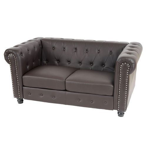 4052826151295 - Luxus 2er Sofa Loungesofa Couch Chesterfield Edinburgh Kunstleder 160cm ~ runde Füße braun