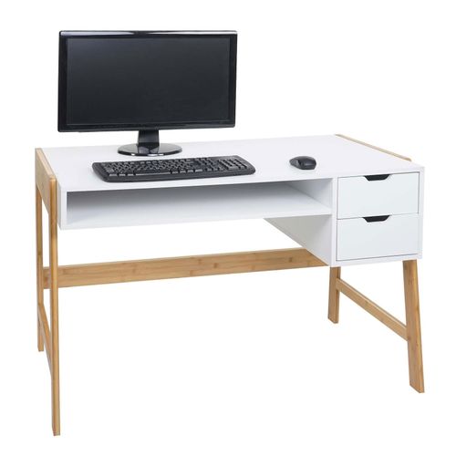 4057651537900 - Schreibtisch MCW-K12 Bürotisch Computertisch Arbeitstisch Schublade Bambus 76x115x58cm ~ weiß 4057651537900 - Schreibtisch MCW-K12 Bürotisch Computertisch Arbeitstisch Schublade Bambus 76x115x58cm ~ weiß