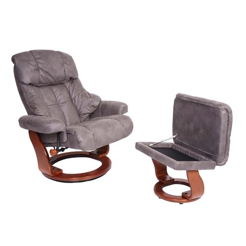 4057651519678 - MCA Relaxsessel Edmonton TV-Sessel Hocker 180kg belastbar Stoff Textil ~ dunkelgrau Gestell Walnuss-Optik
