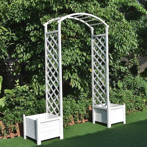 4251258935484 - - Rosenbogen Weiß Rankhilfe Blumenkübel Torbogen Spalier Rankgitter Holz Pergola