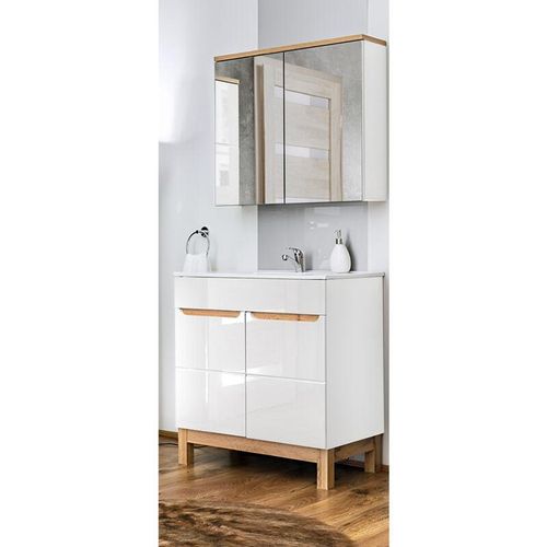 4251581512277 - Lomadox - Badmöbel Waschplatz Set inkl Keramikwaschtisch 60 cm 2-teilig SOLNA-56 Hochglanz weiß inkl Standfüßen BxHxT ca 60 x 200 x 45 cm - weiß