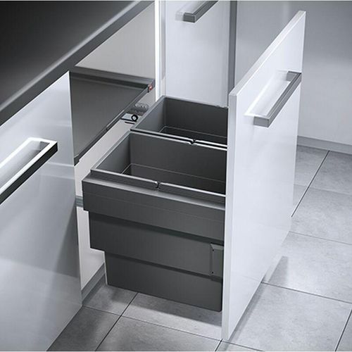 4250000569519 - Einbaumülleimer Frontauszug selbstschließend Schrank 60 cm - Grau - Hailo