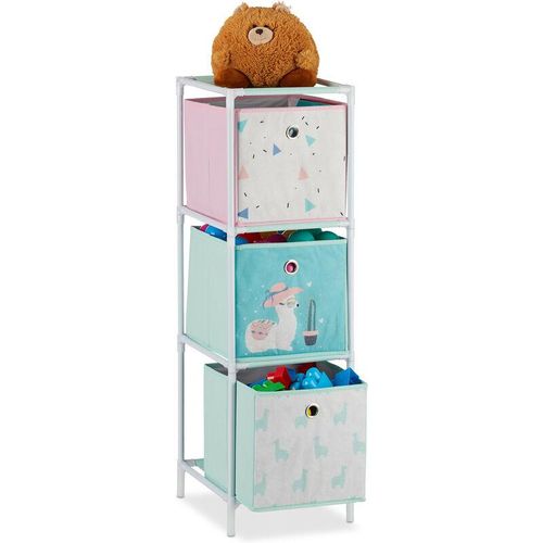 4052025916008 - Kinderregal 3 Boxen Jungen & Mädchen Lama-Design Regal Kinderzimmer Spielzeug hbt 89 x 275 x 30 bunt - Relaxdays