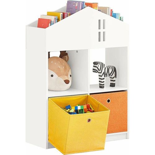 4251388617380 - Sobuy - KMB49-W Kinder Bücherregal mit Haus-Design Kinderregal mit 2 Stoffboxen Spielzeugregal Aufbewahrungsregal für Kinder Spielzeug-Organizer Weiß