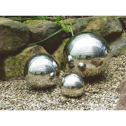 4260273058825 - Spetebo - Dekokugel Edelstahl 3er Set glänzend - 15   20   30 cm - Deko Gartenkugel Schwimmkugel Teichkugel silber poliert für Außen und Innen