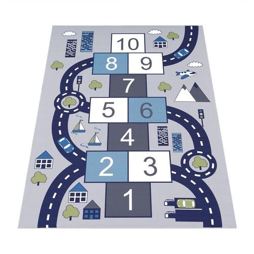 4061981082153 - Kinderteppich Bino 565 Teppiche Gr B L 200 cm x 200 cm 4 mm 1 St grau Kinder Kinderzimmerteppiche Kurzflor Straßen-Spiel-Teppich & Spielmotiv Hüpfkästchen