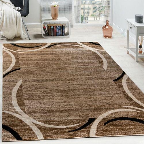 4250857562961 - Wohnzimmer Teppich Bordüre Kurzflor Meliert Modern Hochwertig Schwarz Braun 160x220 cm - Paco Home