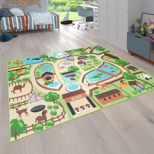 4061981081880 - Kinder-Teppich Für Kinderzimmer Spiel-Teppich Zoo Mit Tiger Bär Löwe Bunt 120x160 cm - Paco Home