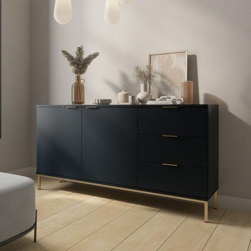 4066075081340 - Lomadox - Sideboard in Marineblau mit 3 Schubladen PERIA-132 Industrial Design mit goldfarbenem Fußgestell aus Metall b h t ca 150 80 41 cm - blau