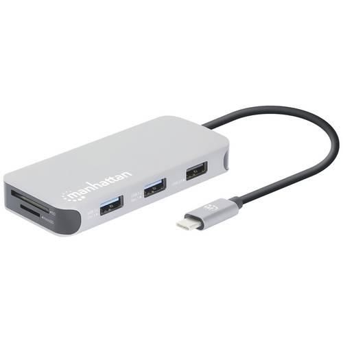 0766623130615 - MANHATTAN USB-C 8-in-1-Dockingstation mit Power Delivery USB 32 Gen 1 Typ C-Stecker auf HDMI-Buchse (4K@30Hz) drei USB-A Ports (bis zu 5 Gbit s) Gigabit-RJ45-Port USB-C Power Delivery-Port (100 W) SD MicroSD-Kartenleser Aluminium Space Grau (130615)