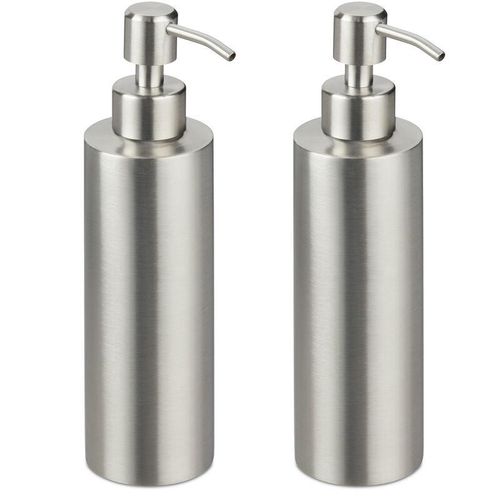 4052025366230 - Relaxdays - 2 x Seifenspender nachfüllbar Bad wc Küche Pump Flüssigseifenspender gebürsteter Edelstahl 300 ml silber