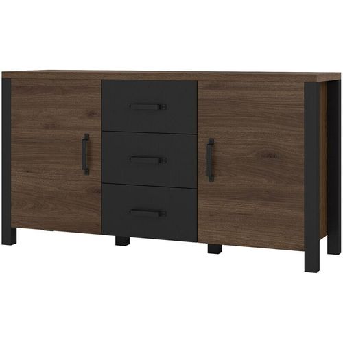 4066075060123 - Lomadox - Wohn- Esszimmer Sideboard in Okapi Walnuss Nb mit schwarz supermatt ORADEA-83 b h t ca 147 79 43 cm - braun