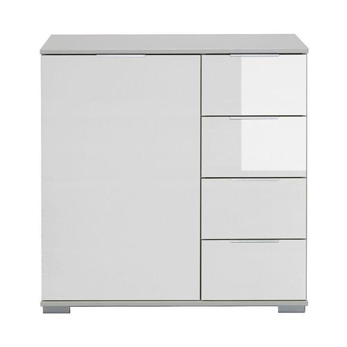 4066075058014 - Lomadox - Schlafzimmer Kommode in weiß mit weißem Glas ELSTRA-43 b h t ca 81 83 41 cm - weiß