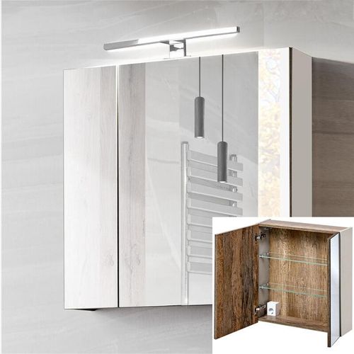 4066075061267 - Lomadox - Spiegelschrank 60cm mit led PUEBLA-56-TAUPE in taupe mit Vintage Oak Eiche b h t ca 60 65-75 17 cm - beige