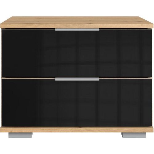 4066075056102 - Schlafzimmer Nachttisch Nachtschrank in Artisan Eiche Nb mit schwarzem Glas ELSTRA-43 B H T ca 52 40 38 cm - schwarz