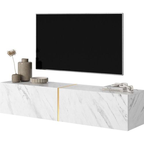 5903025898599 - Selsey - Bisira TV-Schrank Weiß in Marmor-Optik mit goldfarbenem Einsatz 140 cm