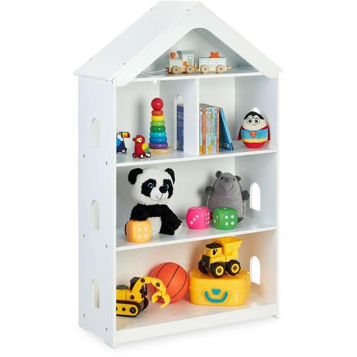 4052025377731 - Relaxdays Kinderregal Hausform 5 Fächer hoch für Bücher & Spielzeug HxBxT 122x71x31 cm Kinderzimmerregal weiß