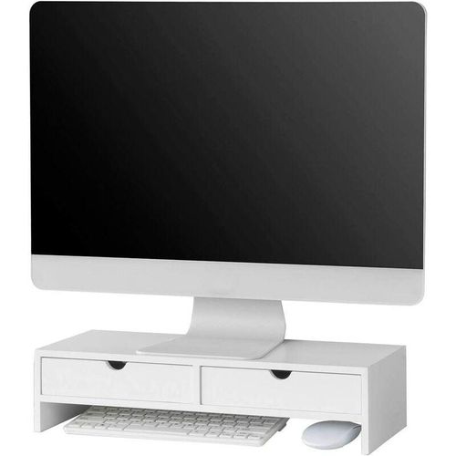 4251388603567 - BBF02-W Monitor Bildschirm Ständer Monitorerhöhung Bildschirmerhöher Monitorständer mit 2 Schubladen Weiß bht ca 47x11x18cm - Sobuy