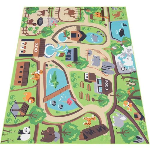 4061981081866 - Kinder-Teppich Für Kinderzimmer Spiel-Teppich Zoo Mit Tiger Bär Löwe Bunt 80x150 cm - Paco Home