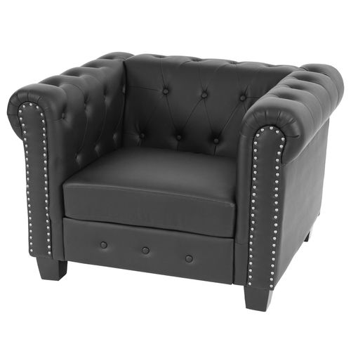 4052826151172 - Luxus Sessel Loungesessel Relaxsessel Chesterfield Edingburgh Kunstleder ~ eckige Füße schwarz