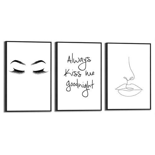 8714597618297 - Wandbild REINDERS Kuss Linienzeichnung - Illustration Modern Zitat Frau Bilder Gr B H 20 cm x 30 cm 3 St schwarz (schwarz weiß) Kunstdrucke