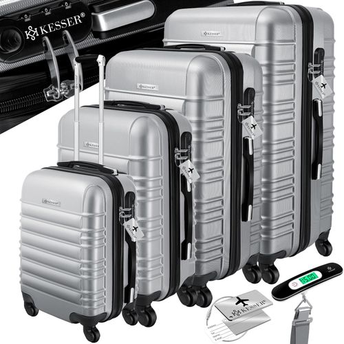 4260635557850 - KESSER® 4tlg Hartschalenkofferset Hartschalenkoffer Reisekoffer Set Reisekofferset Trolley Koffer Inkl Kofferwaage + Gepäckanhänger Rollkoffer Schloss 4 Rollen ABS-Hartschale Teleskopgriff S-M-L-XL