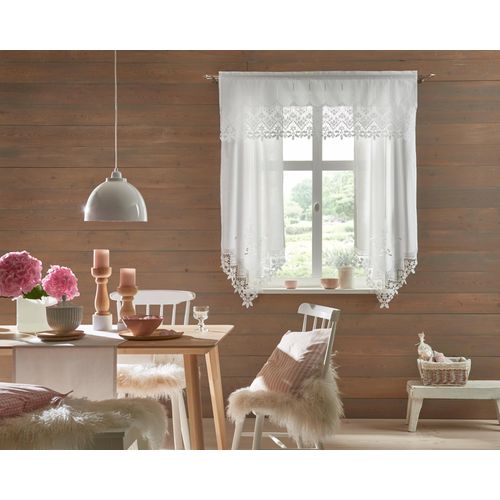 4250030819127 - Querbehang HOSSNER - ART OF HOME DECO Staffelsee Gardinen Gr 25 cm Stangendurchzug 125 cm weiß Landhaus Gardinen Gardine