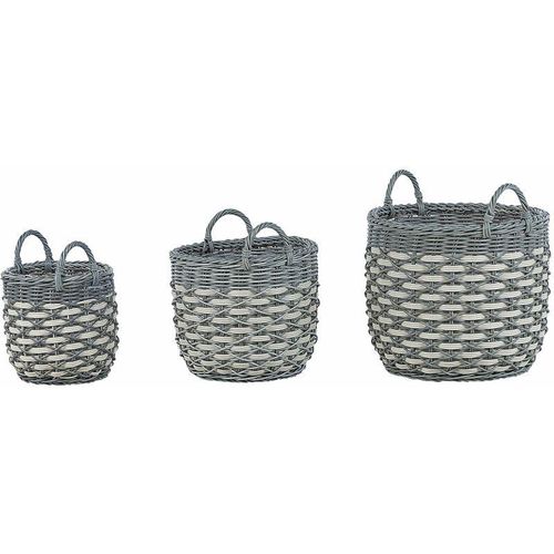 4251682282680 - Blumenkörbe 3er Set Grau und Weiß aus PE Rattan Rund Indoor und Outdoor geeignet Moderne Blumentöpfe - Weiß