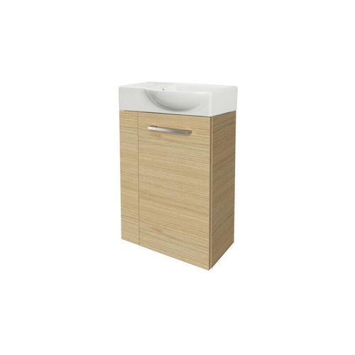 4260527901037 - B style sbc Gäste-WC Set 2 Teile – Waschtischunterschrank in Holz Braun mit Waschbecken aus Keramik – Waschbeckenunterschrank schmal – Türanschlag