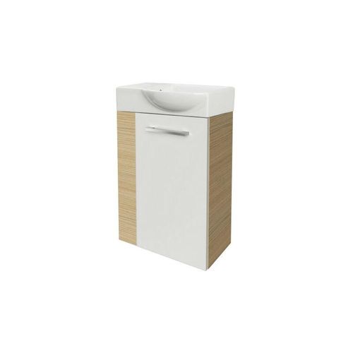 4260527901082 - B style sbc Gäste-WC Set 2 Teile – Waschtischunterschrank in Weiß mit Holz Braun mit Waschbecken aus Keramik – Waschbeckenunterschrank– Türanschlag