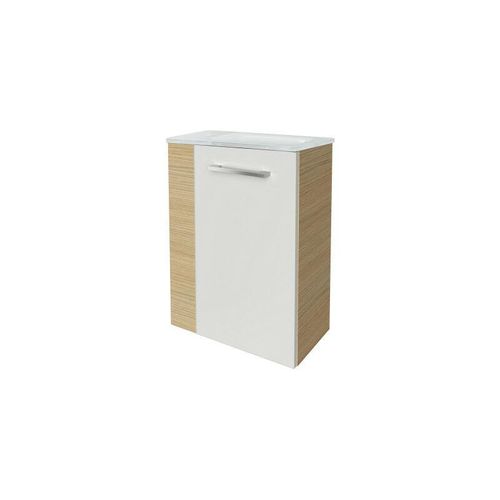 4260527901099 - B style sbc Gäste-WC Set 2 Teile – Waschtischunterschrank in Weiß mit Holz Braun mit Waschbecken aus Glas in Weiß – Waschbeckenunterschrank schmal –